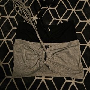 SHEIN Black and Gray Ruched Crop Tops